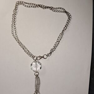 Faceted Octagon Clear Crystal Y-Necklace w/ Double Chain (Silvertone)